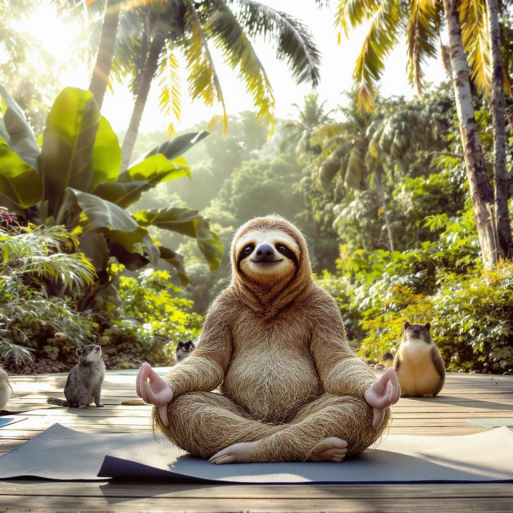 Eneatipo 9 en una sesión de yoga con un perezoso